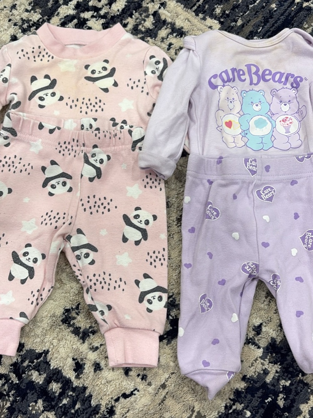 Care Bears Lavender & Pink Baby One-Pieces with Panda and Heart Prints